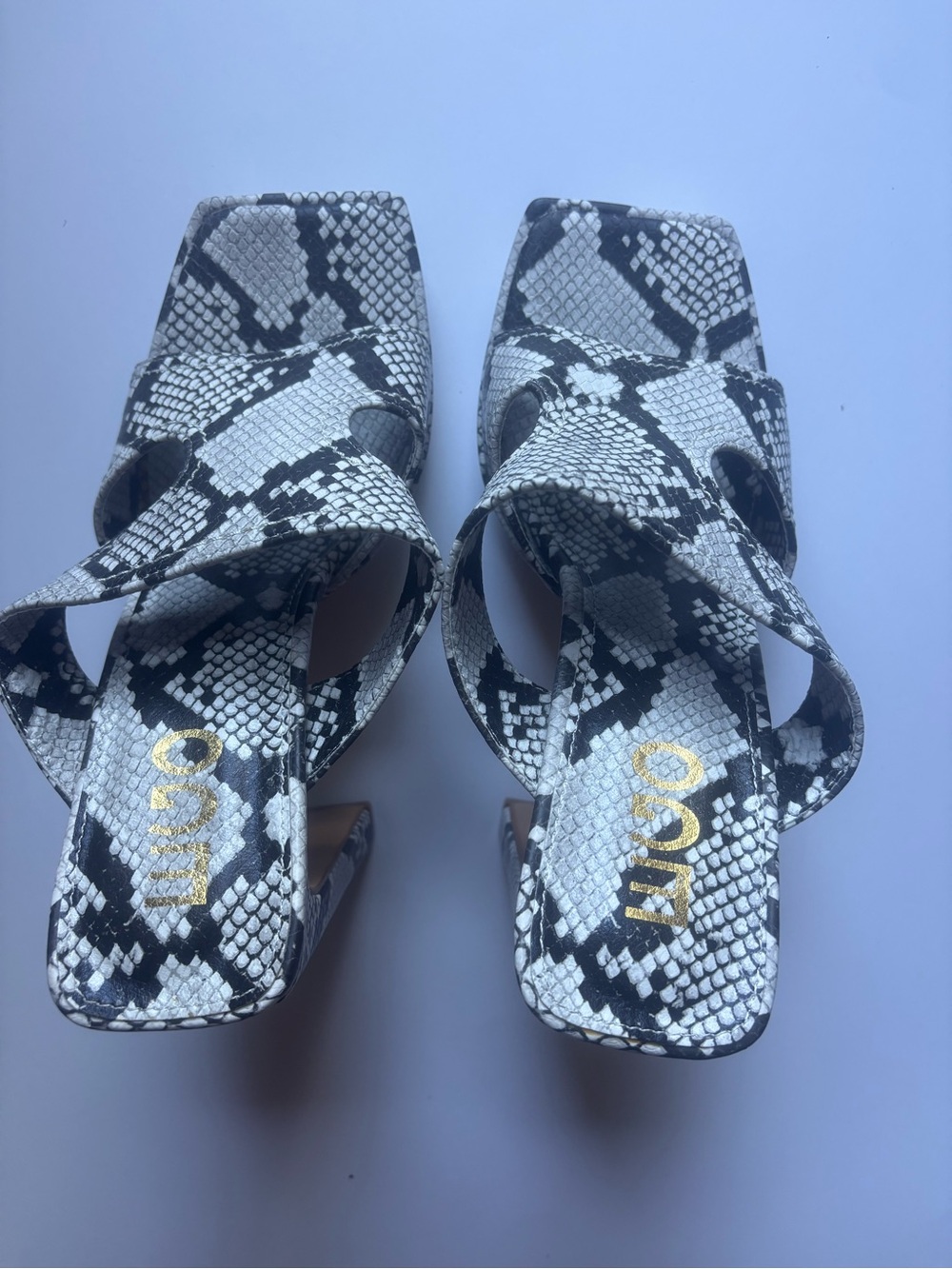 Unisa Snake Print Square Toe Heeled Sandals - White/Black